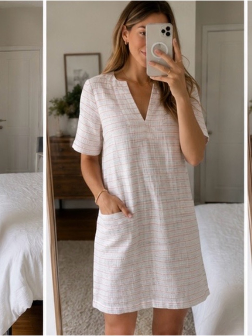 Vineyard Vines Linen Shift Dress Pink Stripe Mai Tai Size 4 Beach Tunic Coastal